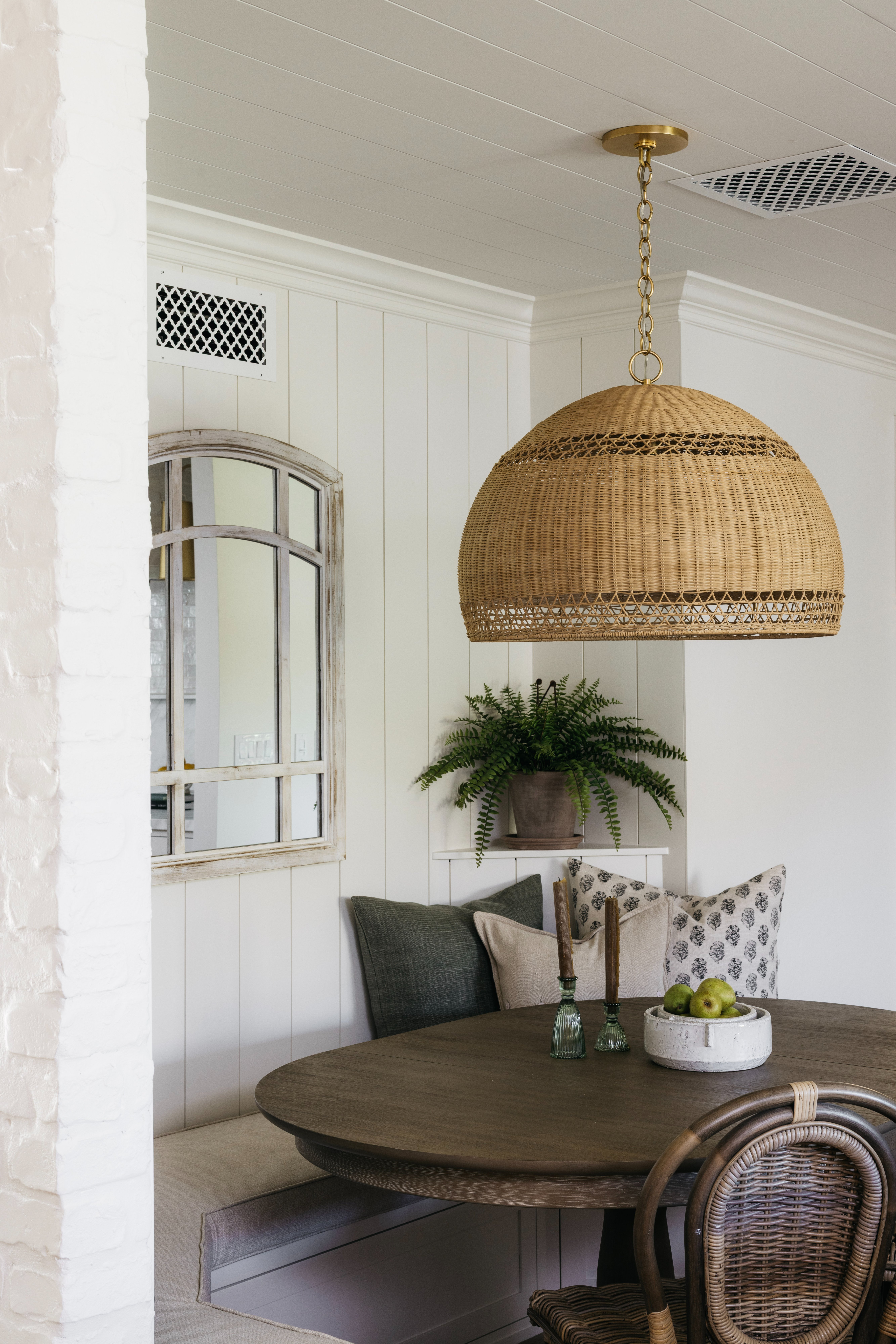 Breakfast nook with wicker pendant