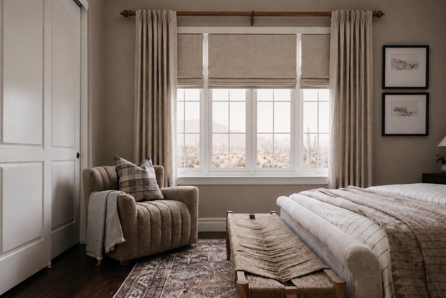 Guest bedroom corner with desert view, The Considered Home